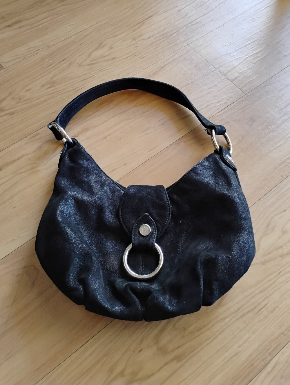 Donald J Pliner Small Black Metallic Suede Hobo Bag